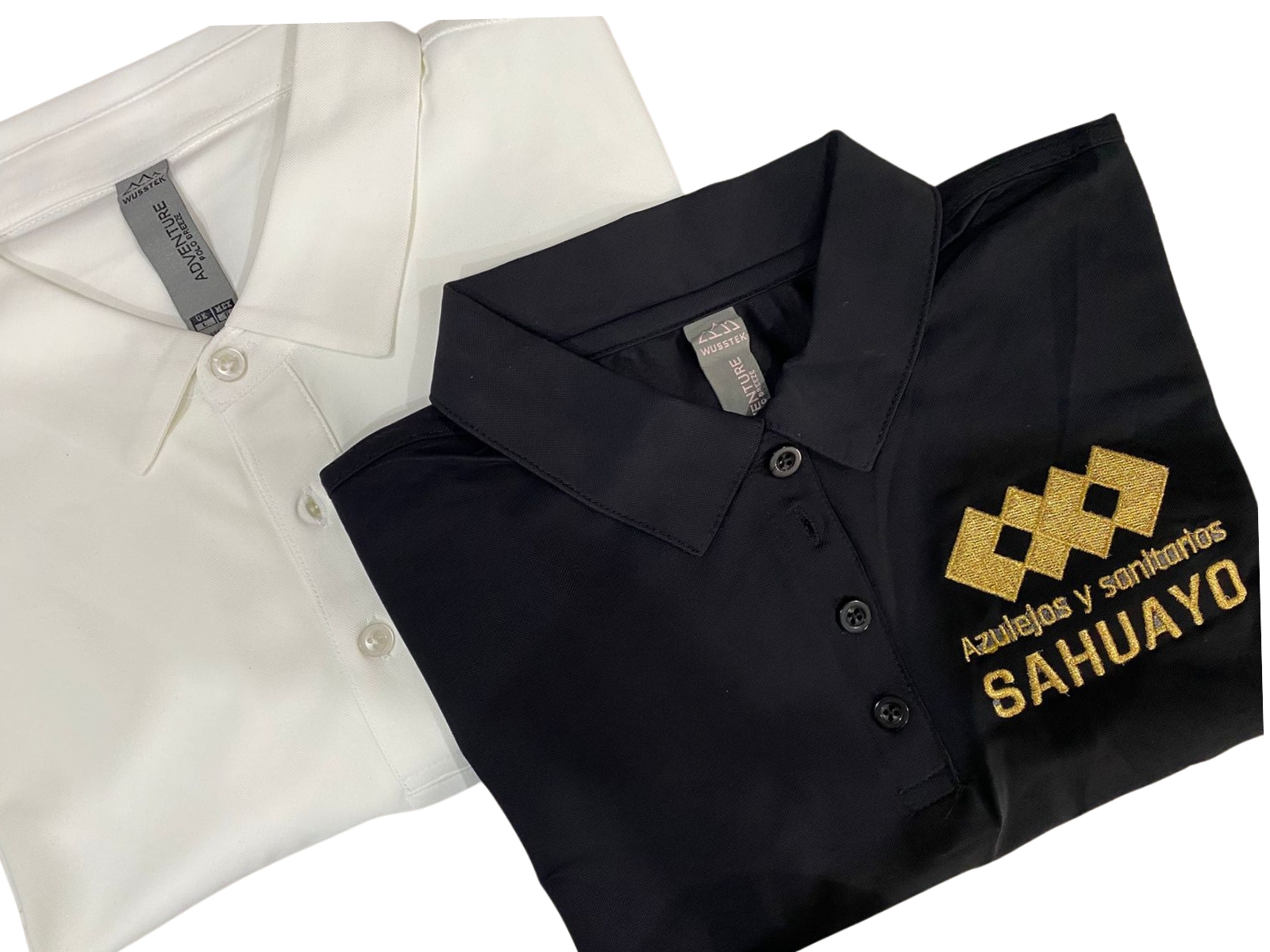 Uniformes blanco y negro con bordado dorado
